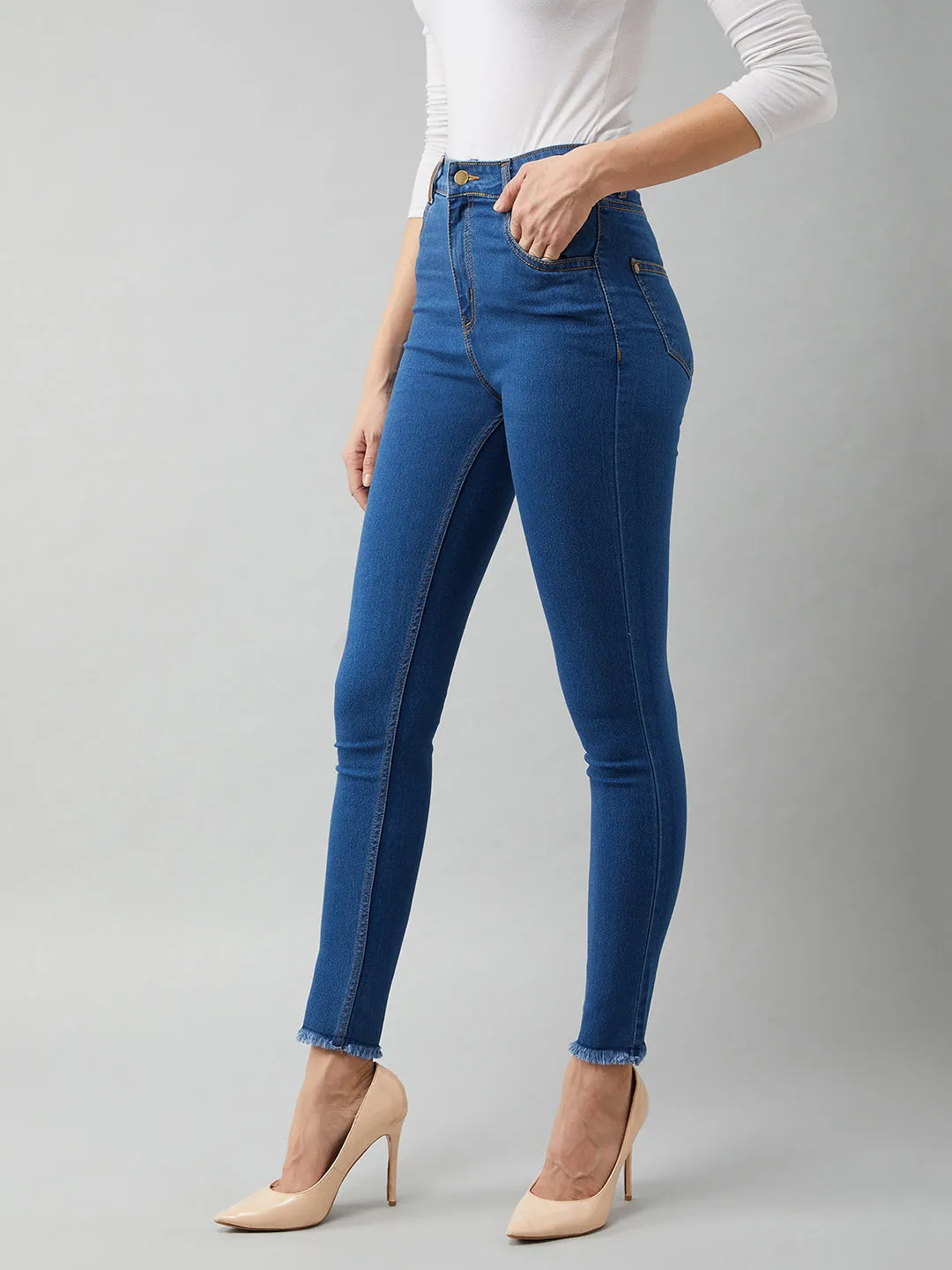 24/7 comfort Blue Skinny Fit High Rise Cropped Denim Stretchable Jeans