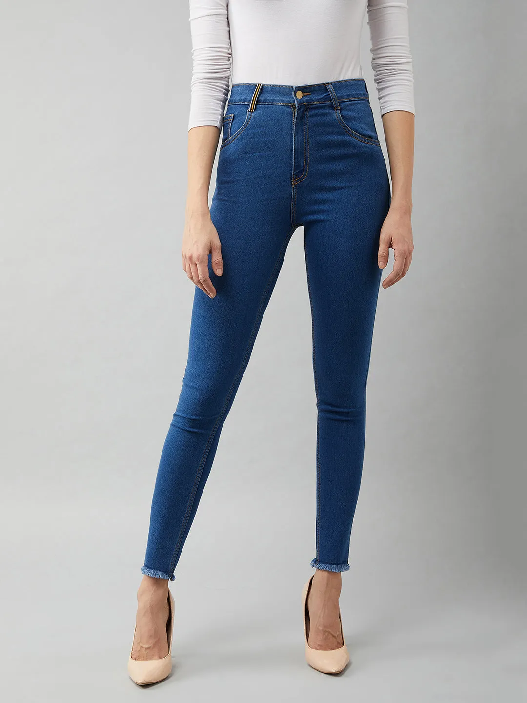 24/7 comfort Blue Skinny Fit High Rise Cropped Denim Stretchable Jeans