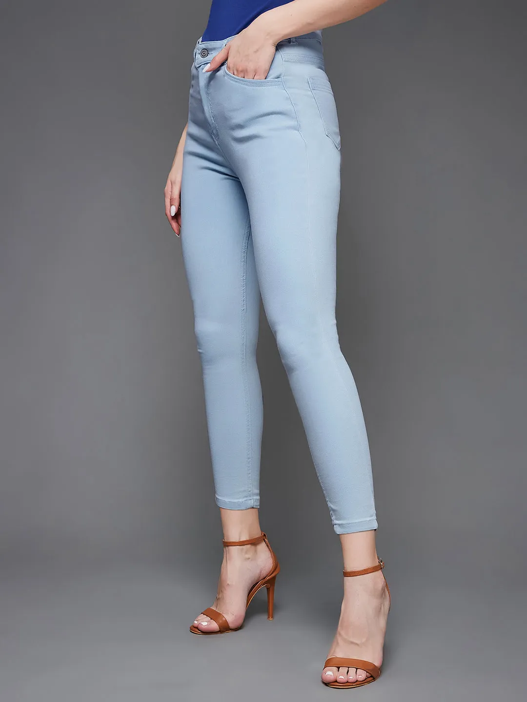 24/7 Comfort Light Blue Skinny High Rise Cropped Stretchable Denim Jeans