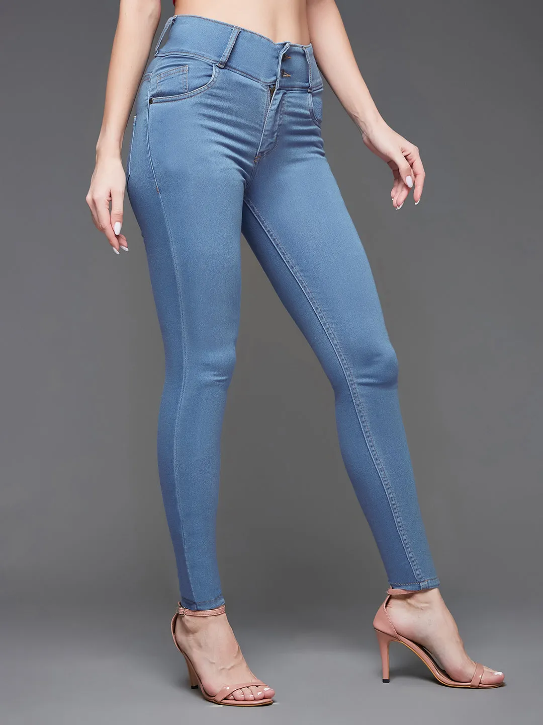 24/7 comfort Women's Blue Skinny Fit High Rise Clean Look Regular Length Ice Wash Stretchable High Waist Denim Jeans