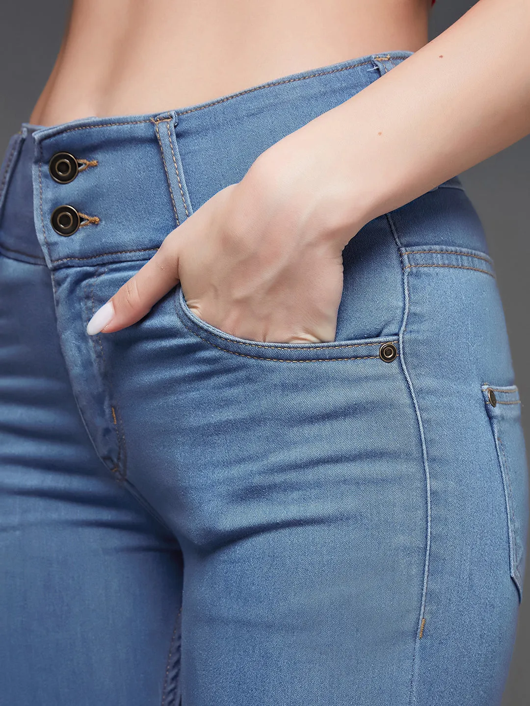 24/7 comfort Women's Blue Skinny Fit High Rise Clean Look Regular Length Ice Wash Stretchable High Waist Denim Jeans