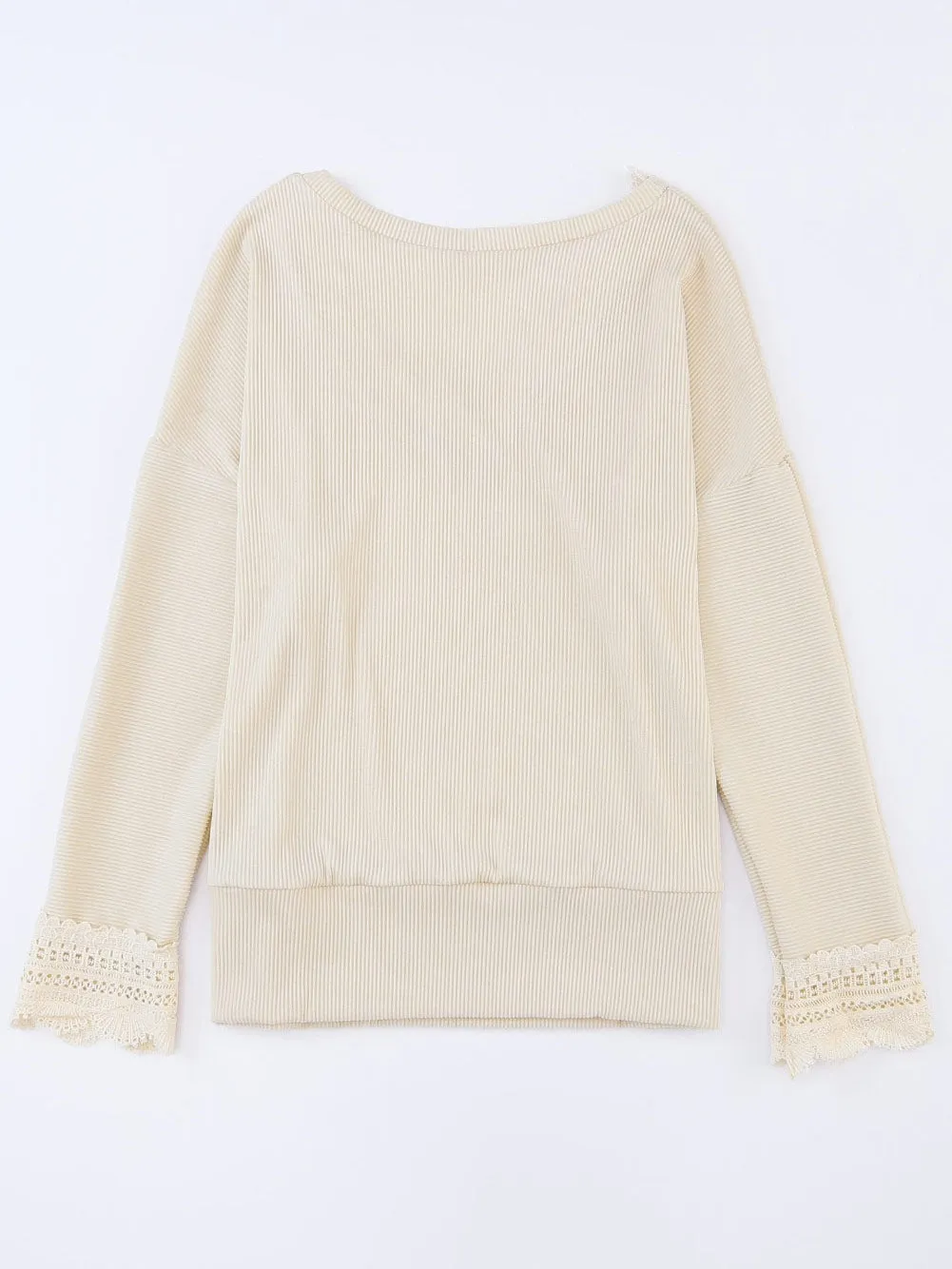 Alluring V-Neck Lace-Detailed Ribbed Knit