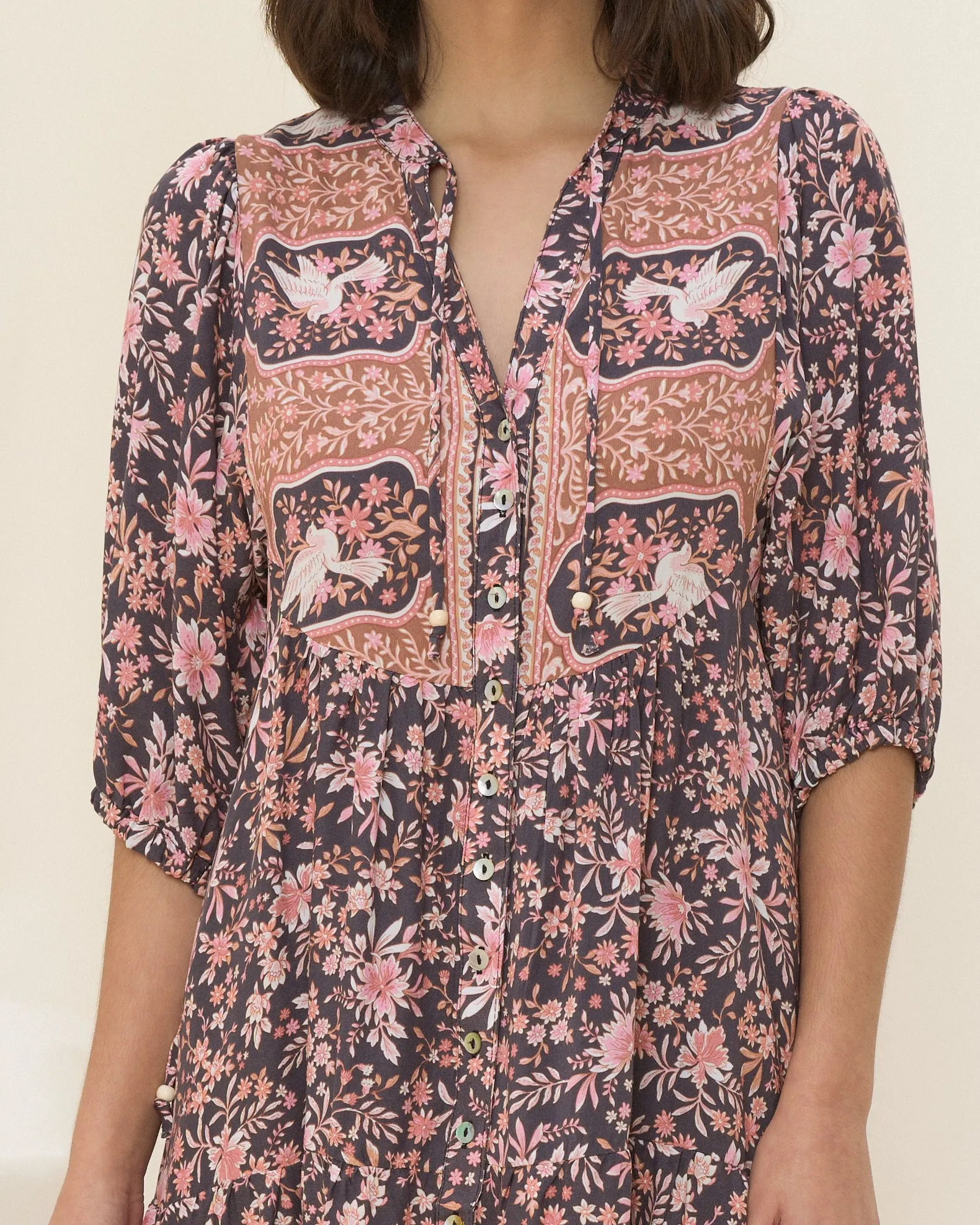 Araminta Purple Floral Boho Button Down Mini Dress
