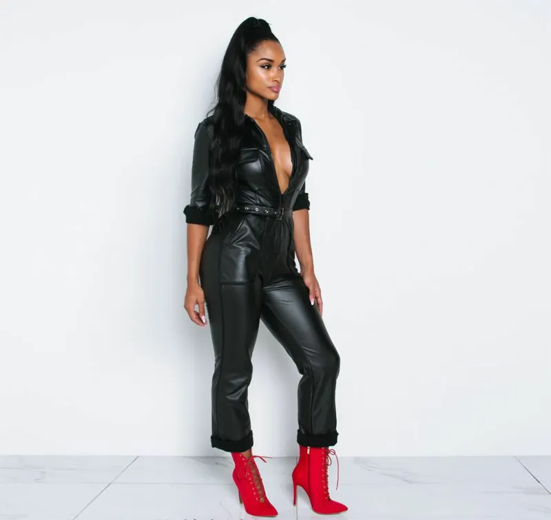 Baddie Leather Jumpsuit Romper Girl Season Boutique