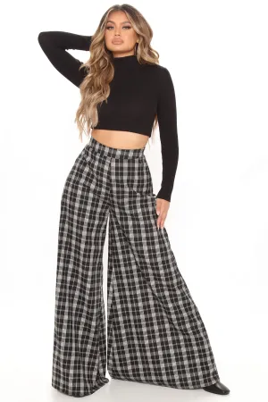 Been Checked Out Wide Leg Pant - Black/combo
