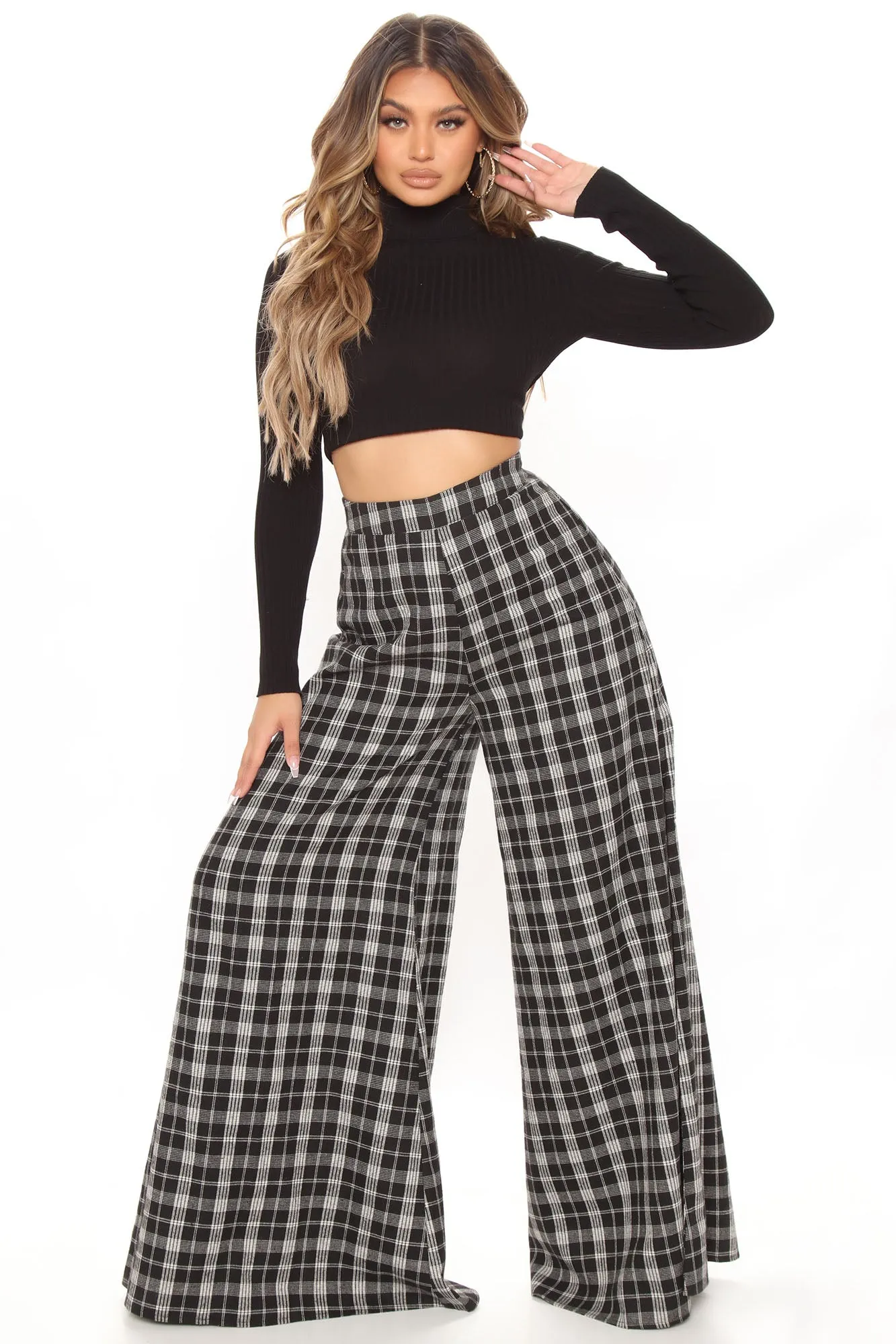 Been Checked Out Wide Leg Pant - Black/combo