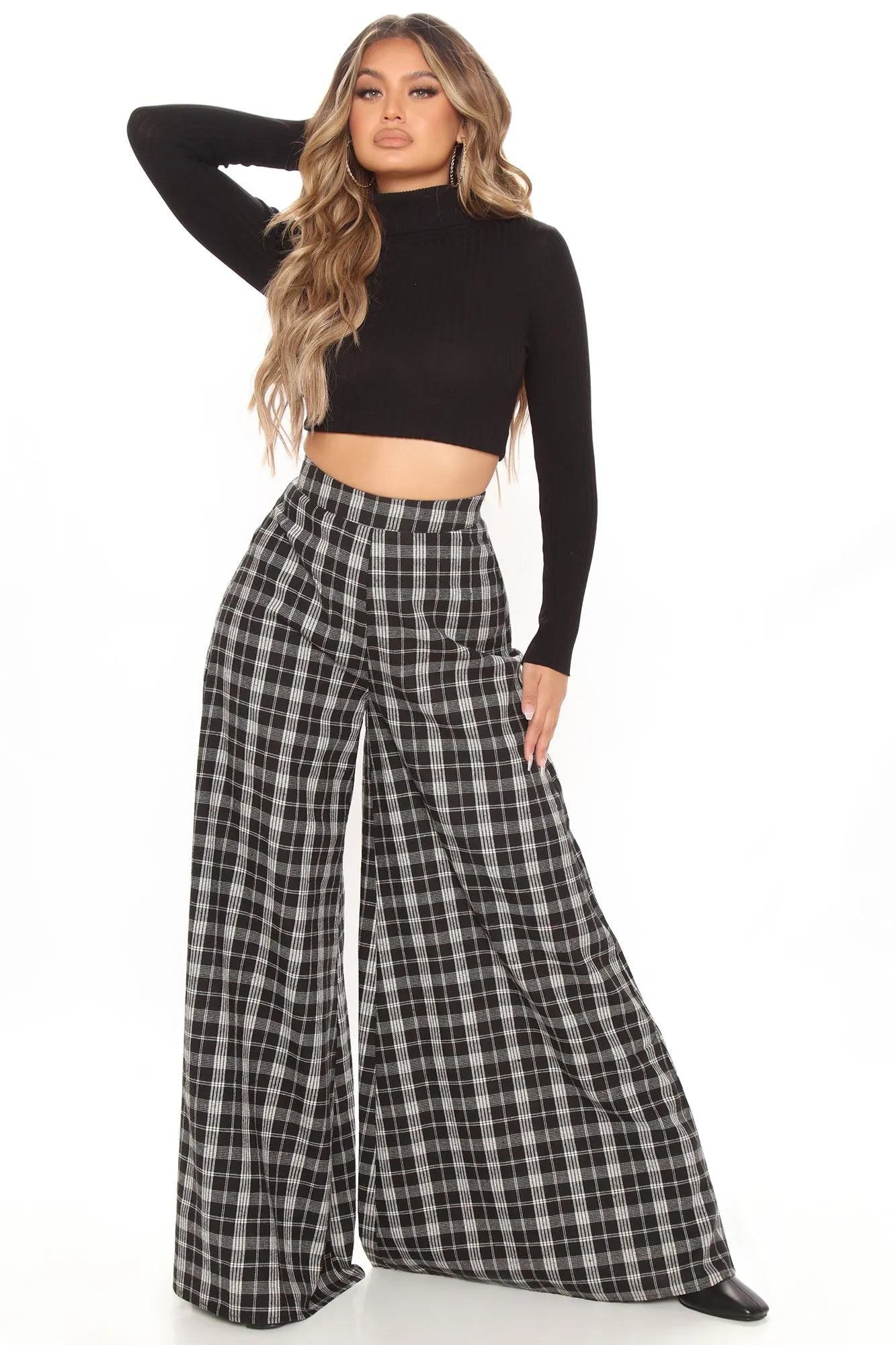 Been Checked Out Wide Leg Pant - Black/combo