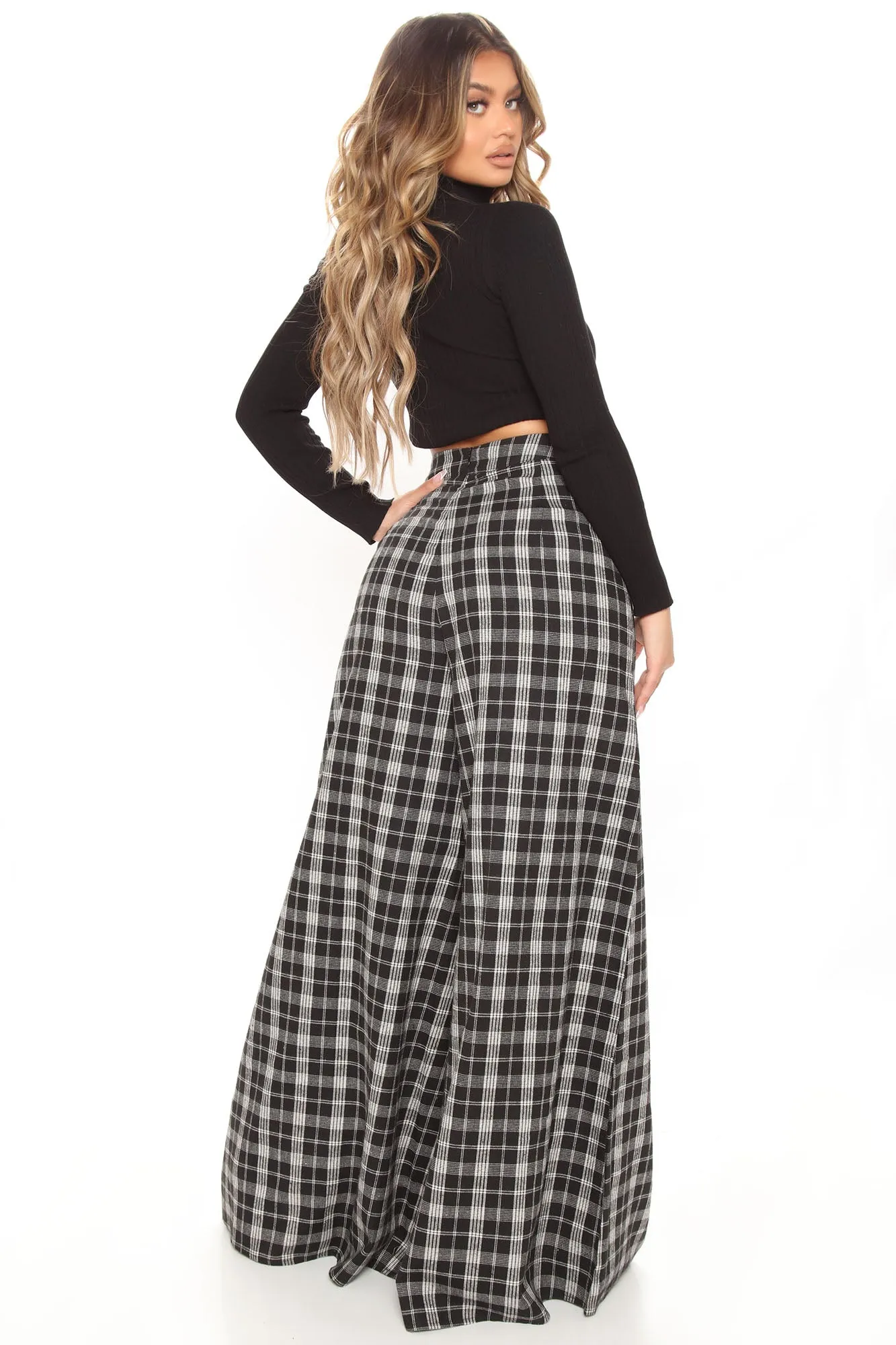 Been Checked Out Wide Leg Pant - Black/combo