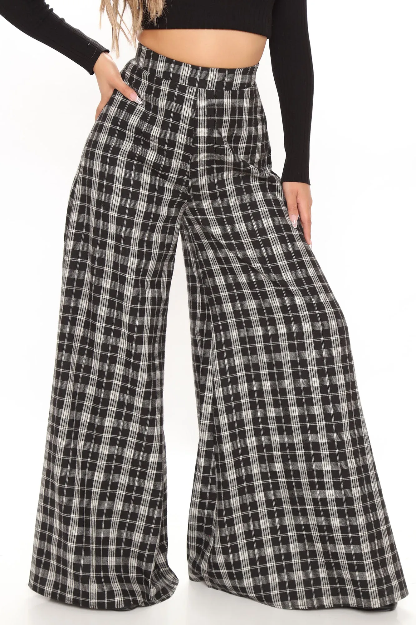Been Checked Out Wide Leg Pant - Black/combo