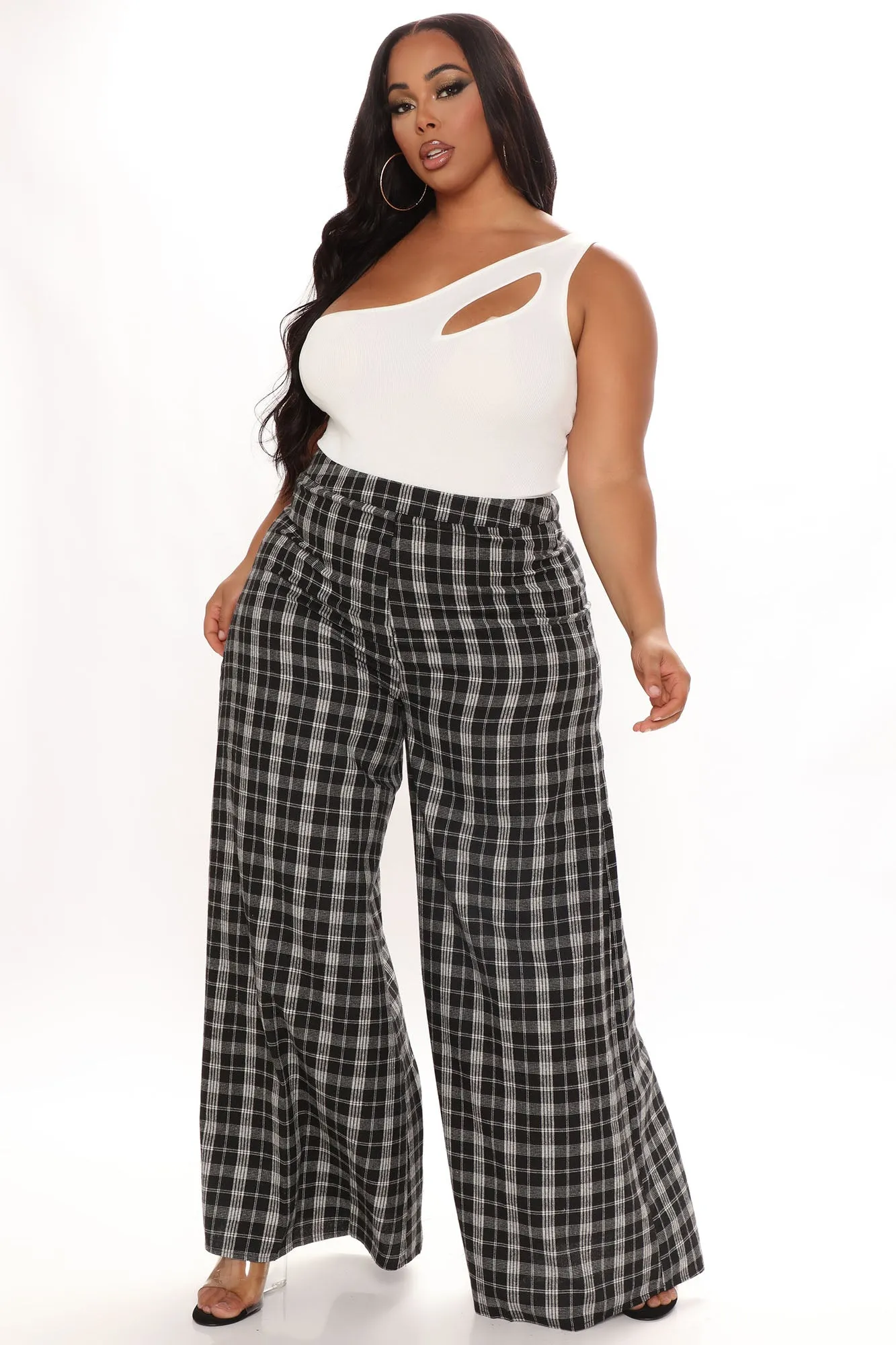 Been Checked Out Wide Leg Pant - Black/combo