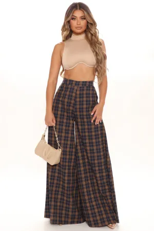 Been Checked Out Wide Leg Pant - Brown Combo