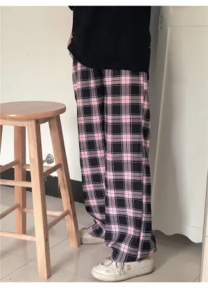 Black and Purple Loose Plaid Pants