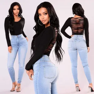 Blue High Waist Washed Bodycon Skinny Denim Pants