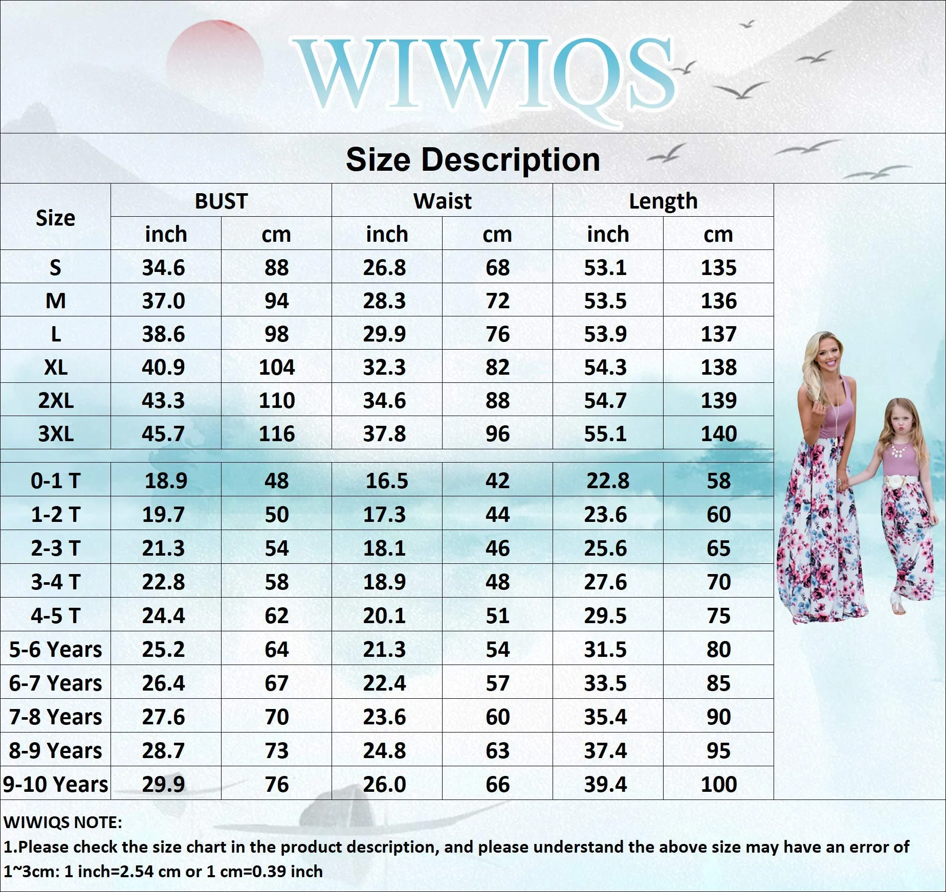 Blue Lace Summer Cute Mommy and Me Boho Striped Chevron Maxi Dresses - WIWIQS