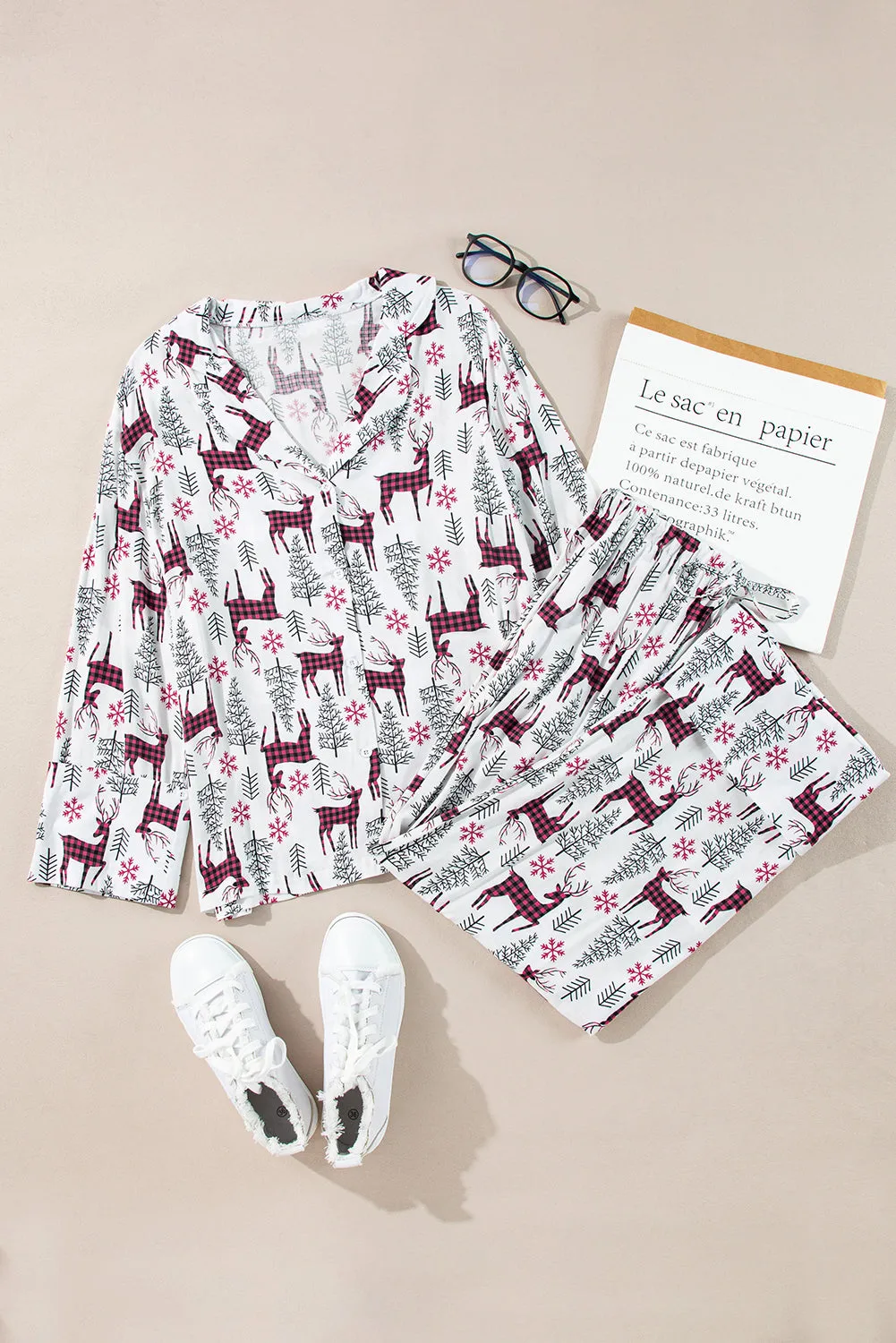 Christmas Printed Shirt and Pants Pajama Set
