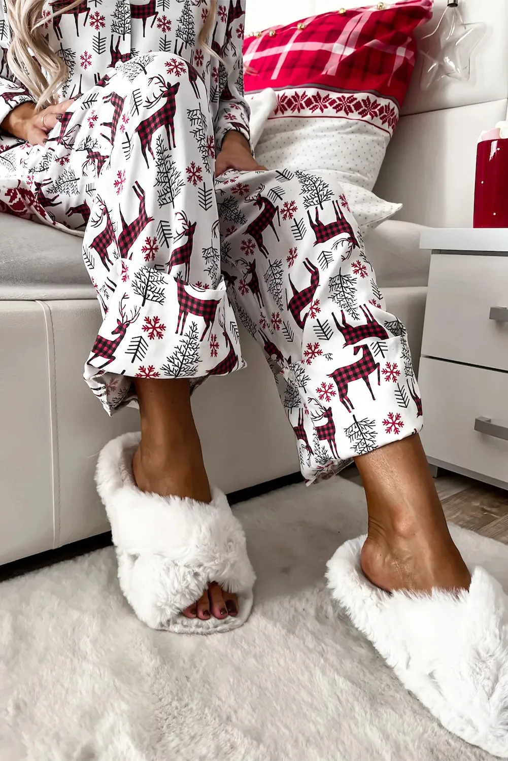 Christmas Printed Shirt and Pants Pajama Set