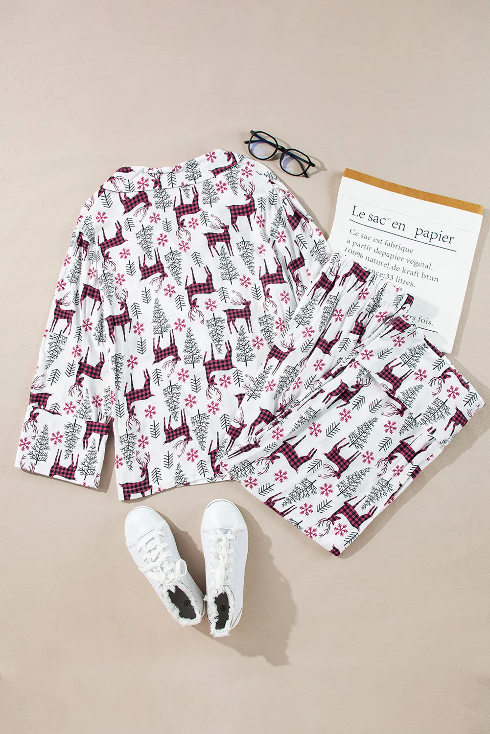 Christmas Printed Shirt and Pants Pajama Set