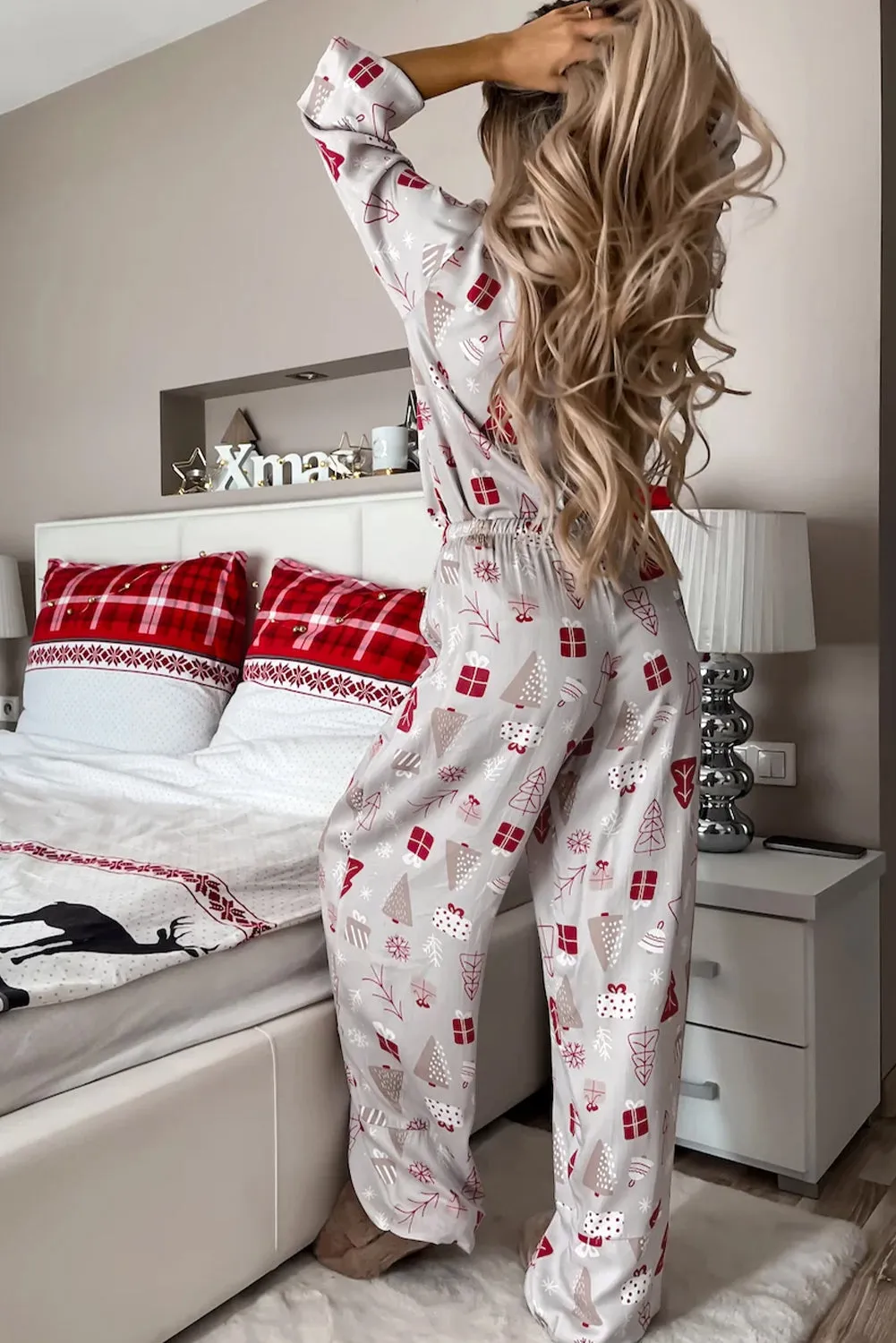 Christmas Printed Shirt and Pants Pajama Set