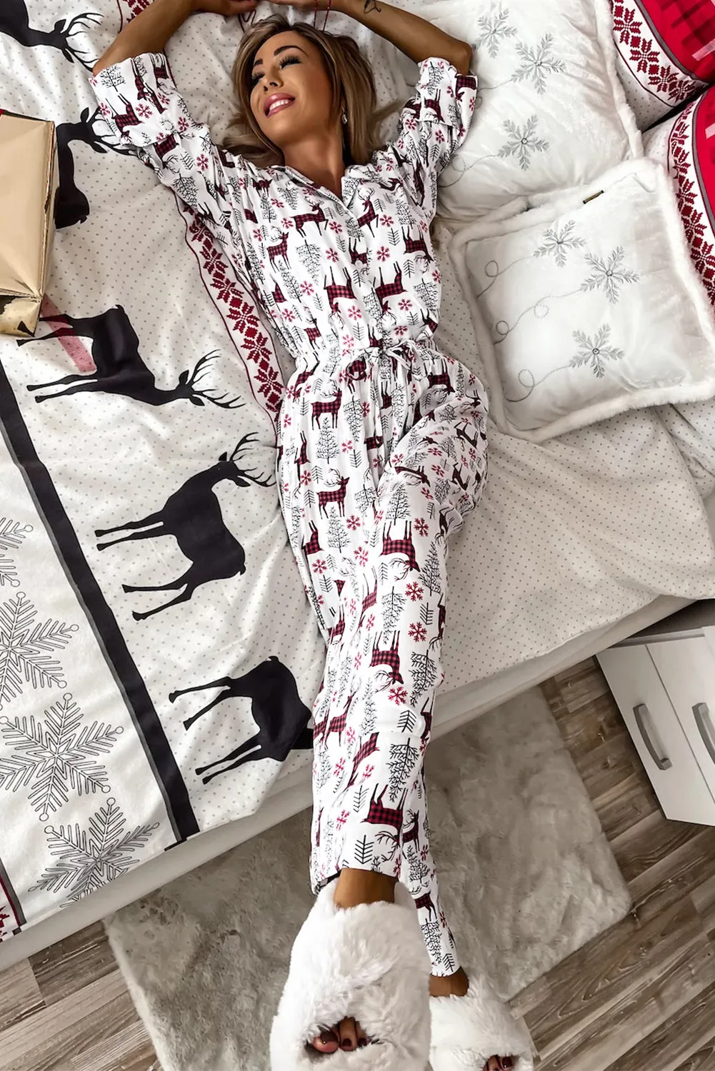 Christmas Printed Shirt and Pants Pajama Set