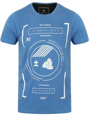 Circular Motif Cotton Crew Neck T-Shirt In Federal Blue - Dissident