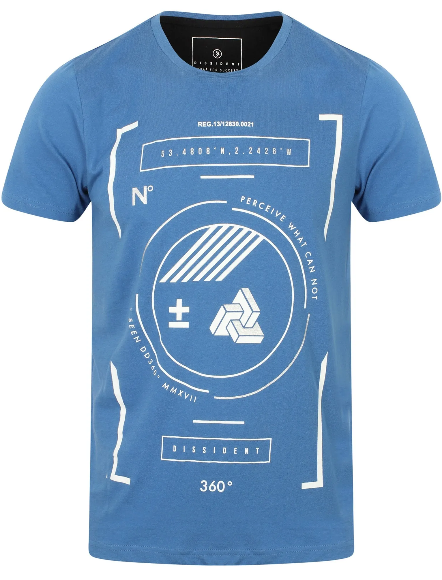 Circular Motif Cotton Crew Neck T-Shirt In Federal Blue - Dissident