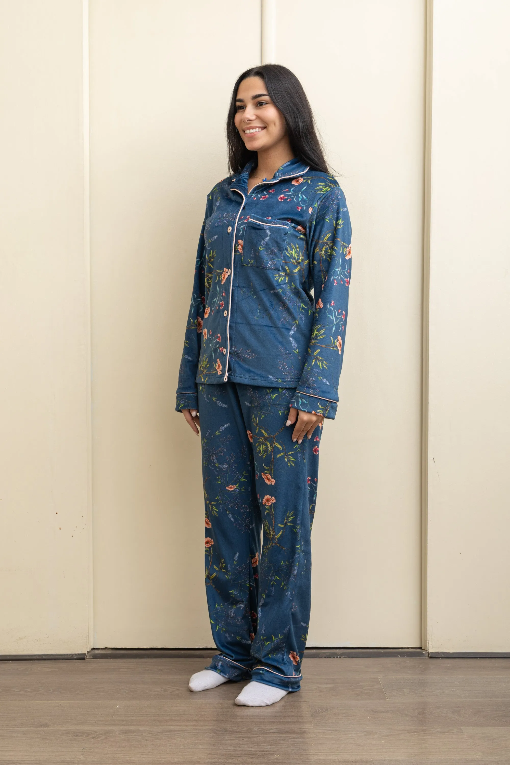 Dark Blue Velvet-Touch Pajama - Cozy Luxury