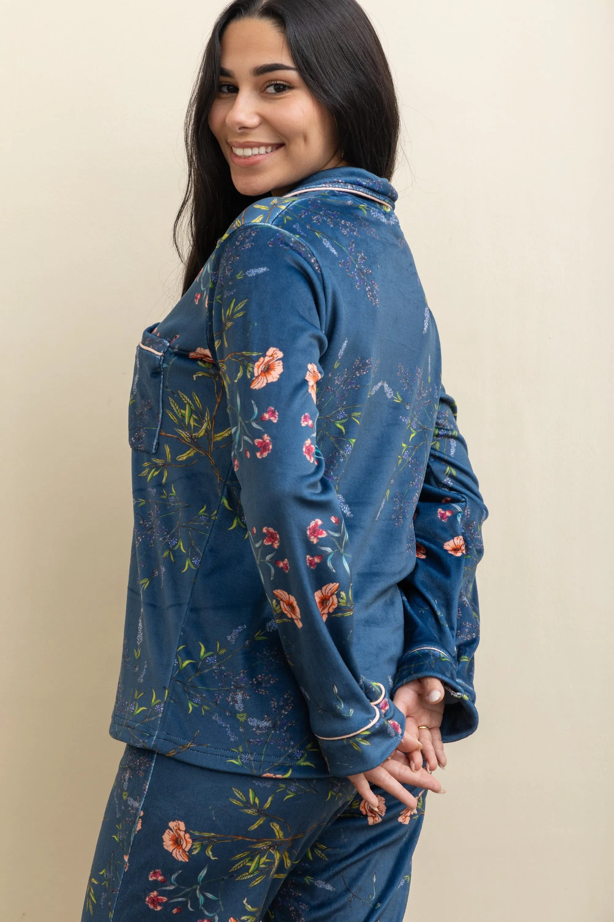 Dark Blue Velvet-Touch Pajama - Cozy Luxury