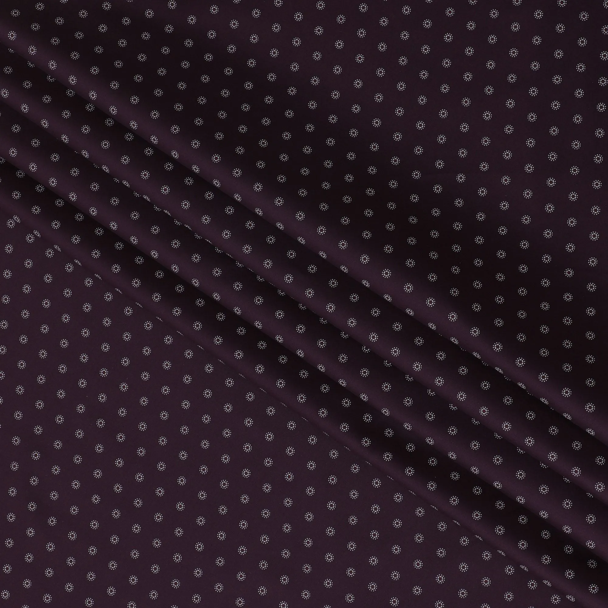 Dark plum blended cotton shirting fabric with white print in floral design-D16614