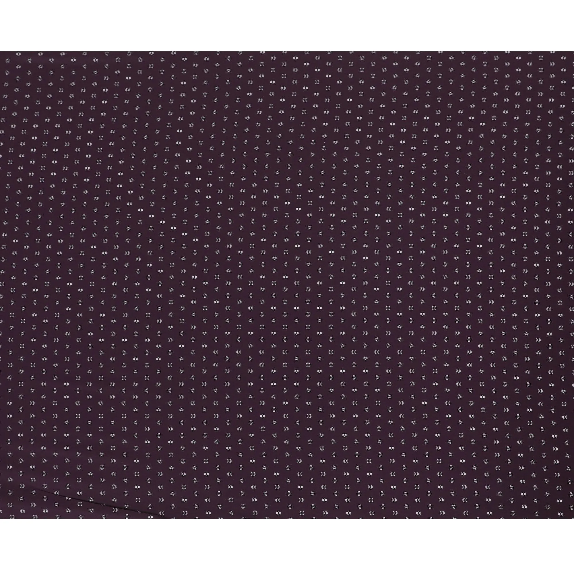 Dark plum blended cotton shirting fabric with white print in floral design-D16614