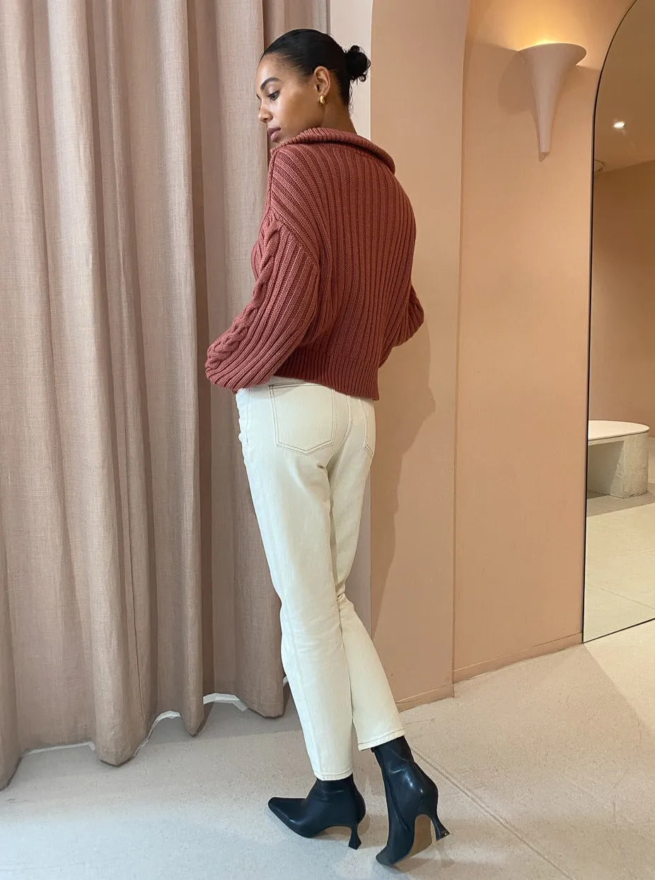 Ena Pelly Alana Zip Neck Knit Jumper in Copper