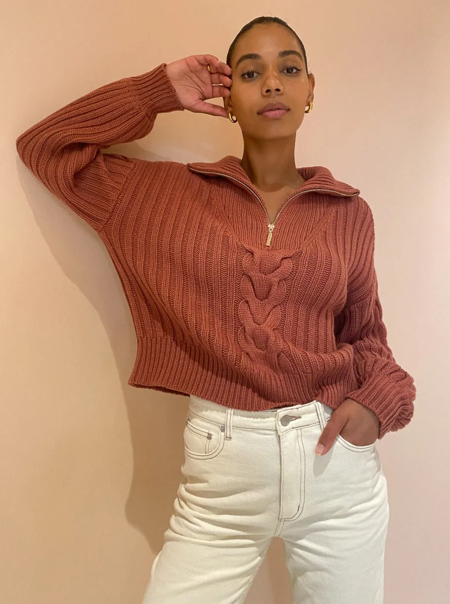 Ena Pelly Alana Zip Neck Knit Jumper in Copper