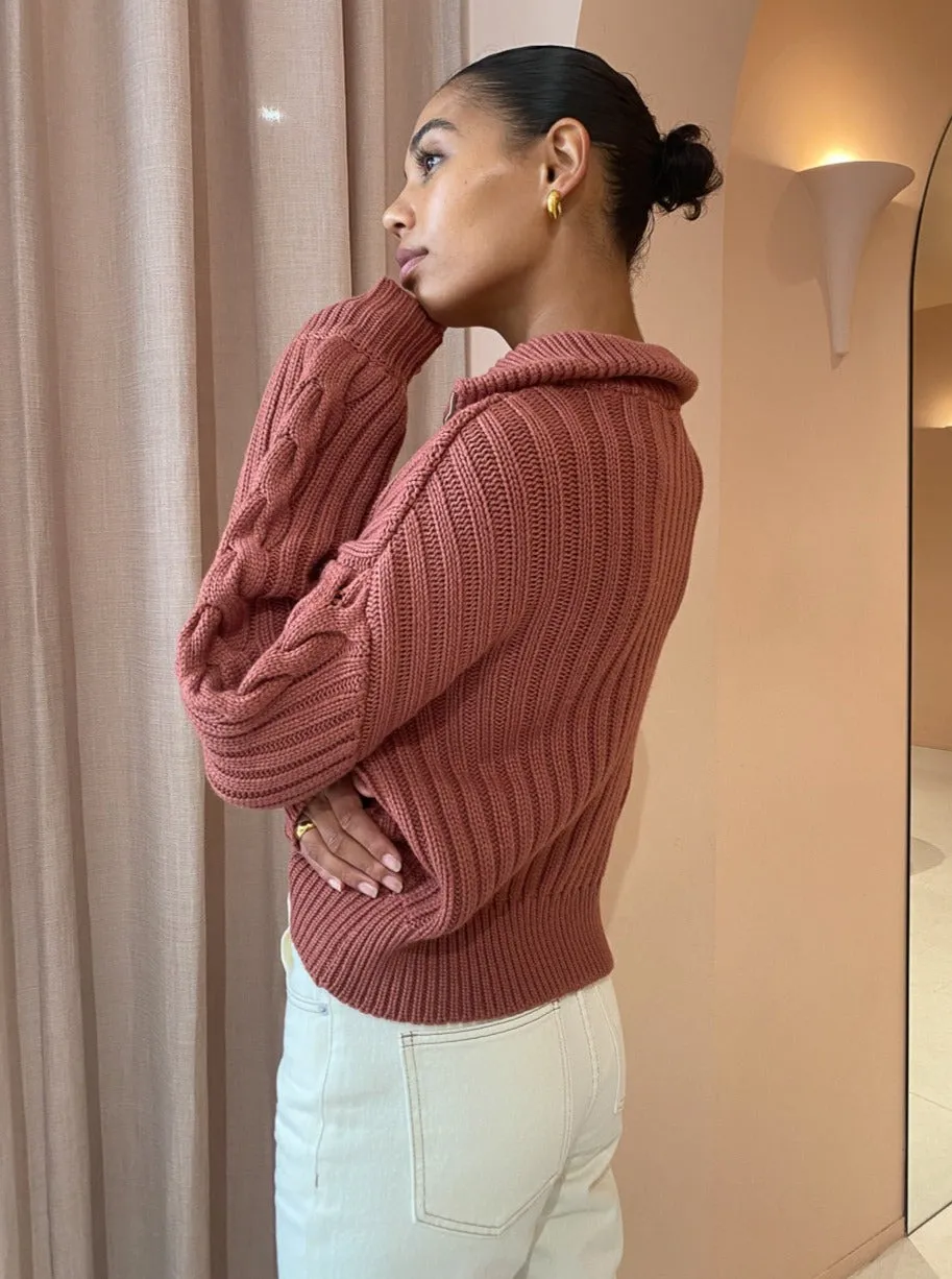 Ena Pelly Alana Zip Neck Knit Jumper in Copper