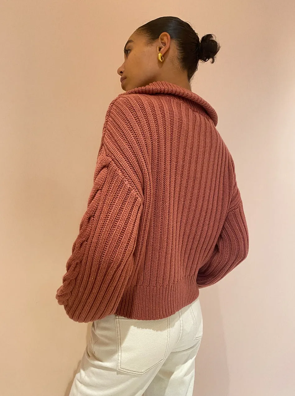 Ena Pelly Alana Zip Neck Knit Jumper in Copper