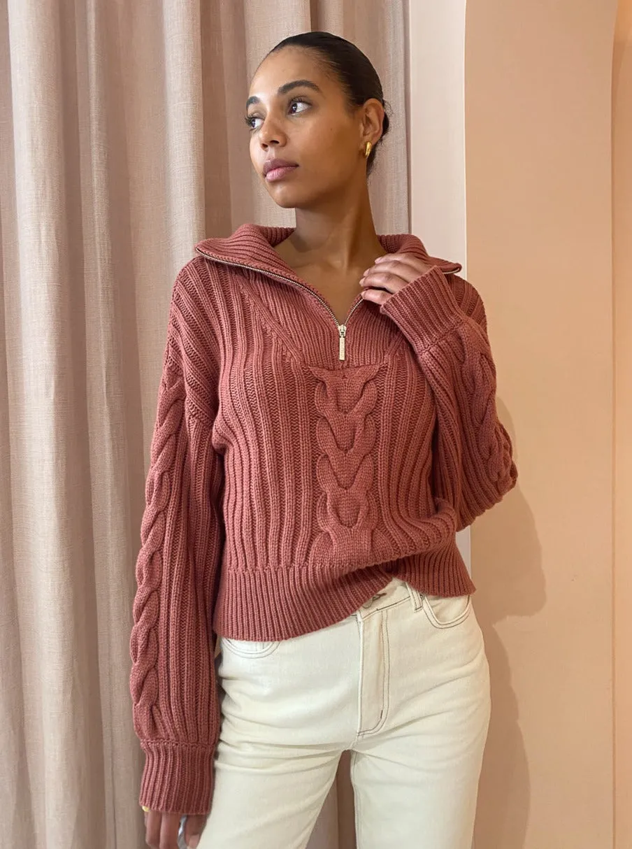 Ena Pelly Alana Zip Neck Knit Jumper in Copper