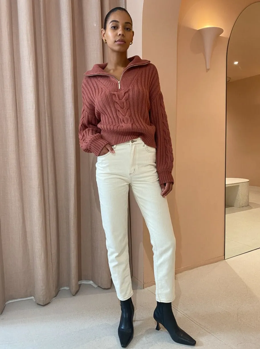 Ena Pelly Alana Zip Neck Knit Jumper in Copper