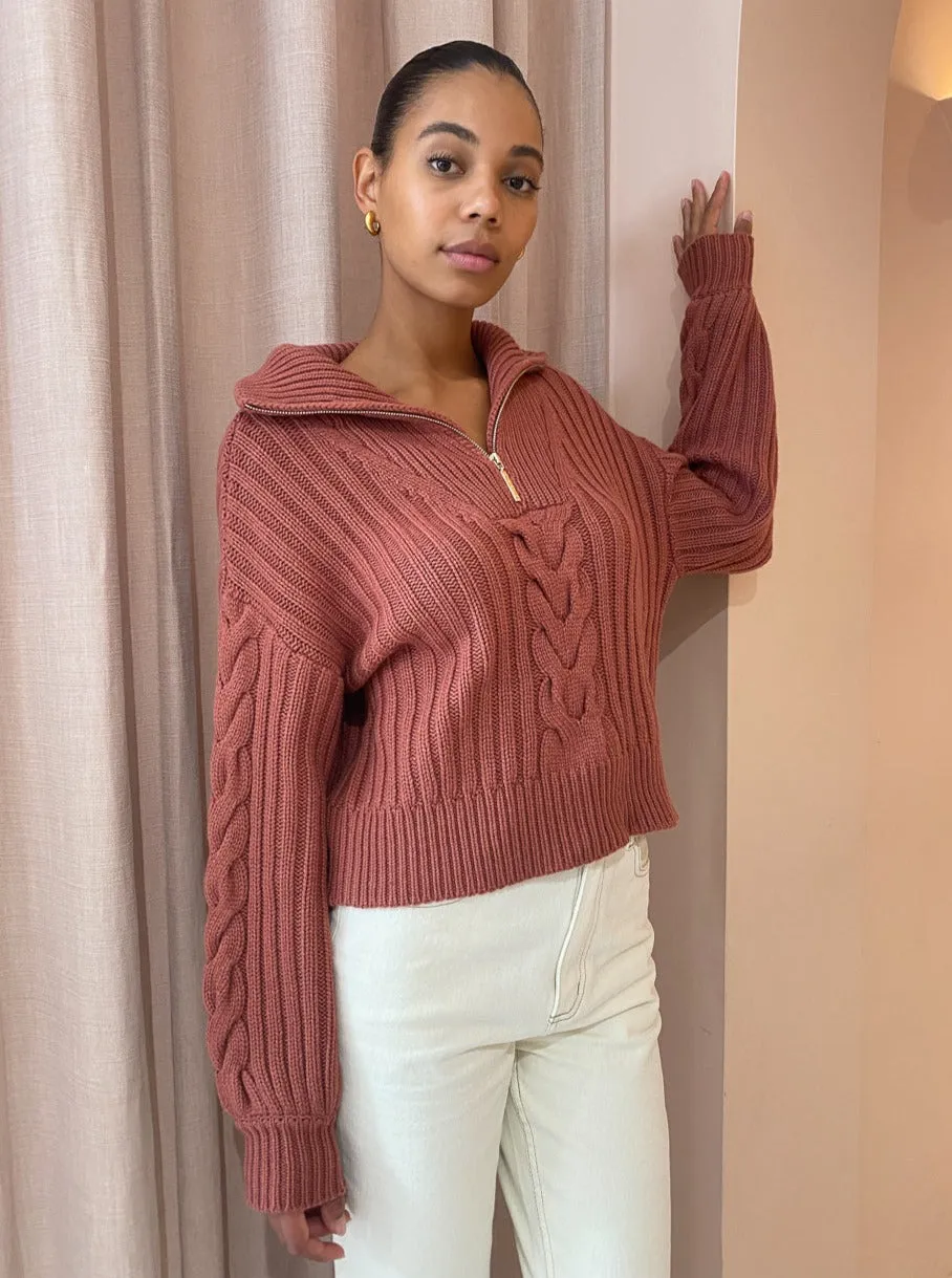 Ena Pelly Alana Zip Neck Knit Jumper in Copper
