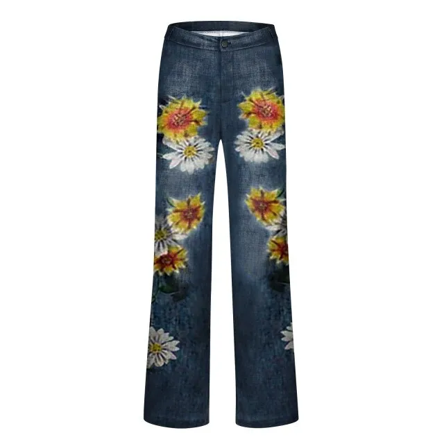 FashionSierra - Woman Stripe Flower Printed Skinny Trousers Casual Pants