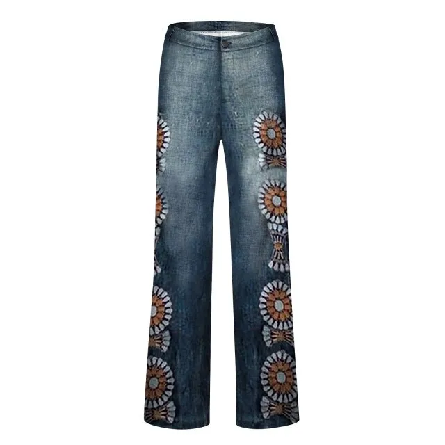 FashionSierra - Woman Stripe Flower Printed Skinny Trousers Casual Pants