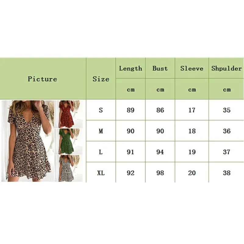 FashionSierra - Women Leopard Print Sexy V Neck Dress New Fashion Ladies Summer Beach Short Mini Dress Sundress Casual Short Sleeve Party Dress