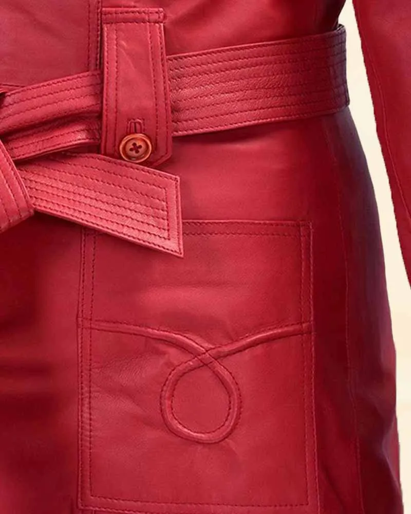 Fiery Raspberry Red Leather Maxi Coat