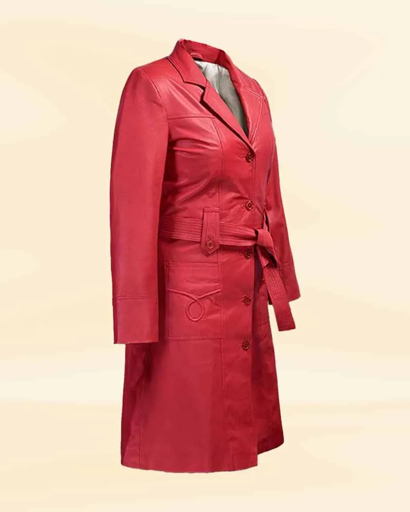 Fiery Raspberry Red Leather Maxi Coat
