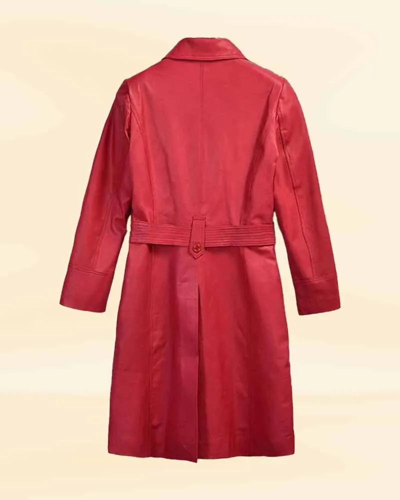 Fiery Raspberry Red Leather Maxi Coat