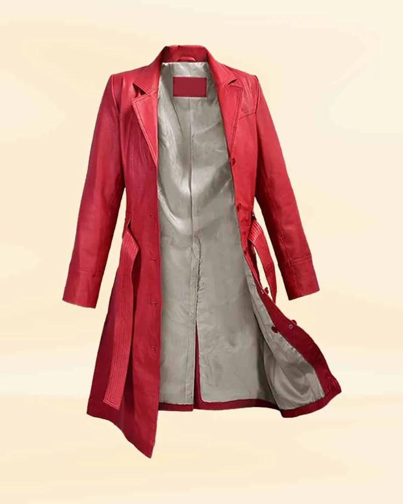 Fiery Raspberry Red Leather Maxi Coat