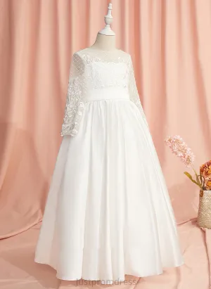 Floor-length Dress Scoop Flower Girl Dresses Neck Sleeves Girl Lace/V Ball-Gown/Princess Flower - Amaris Long Back Satin With
