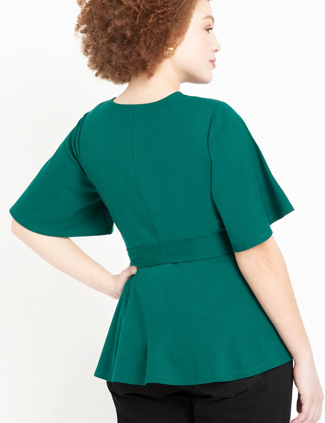 Flutter Sleeve Peplum Wrap Top in Jungle
