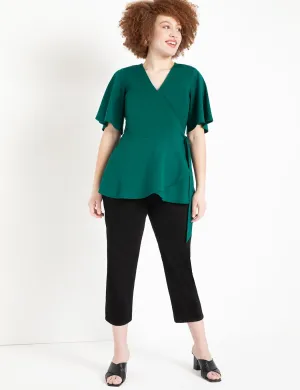Flutter Sleeve Peplum Wrap Top in Jungle