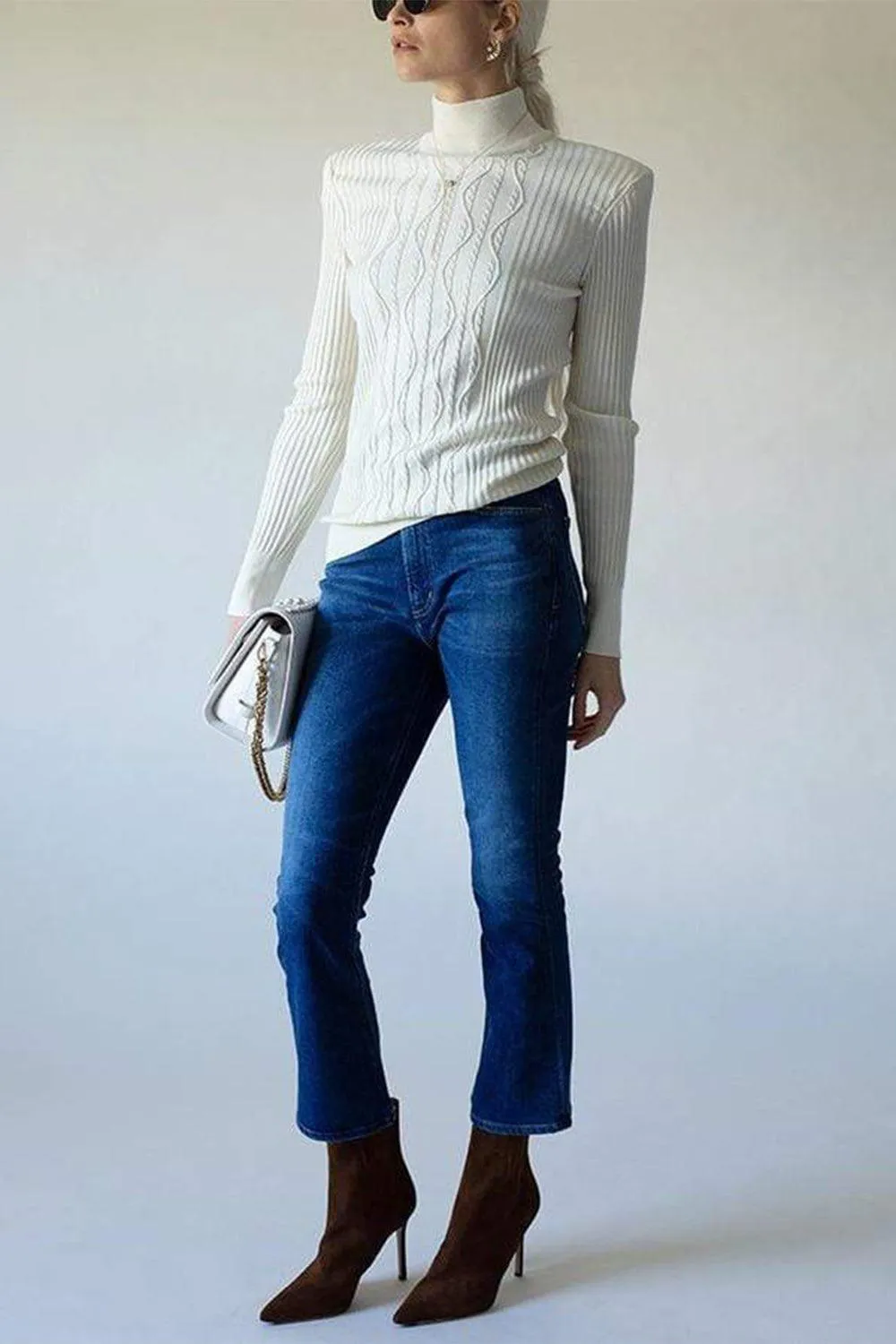 High Neck Cable Knit Sweater