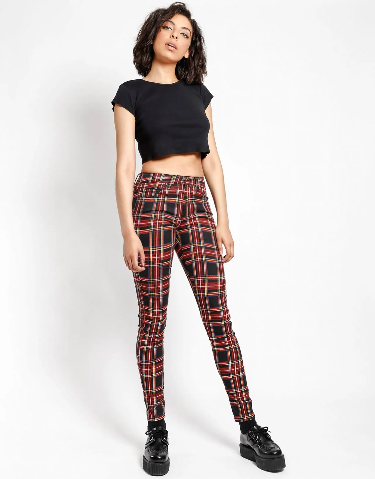 HIGH WAIST T-BACK JEAN BLACK PLAID