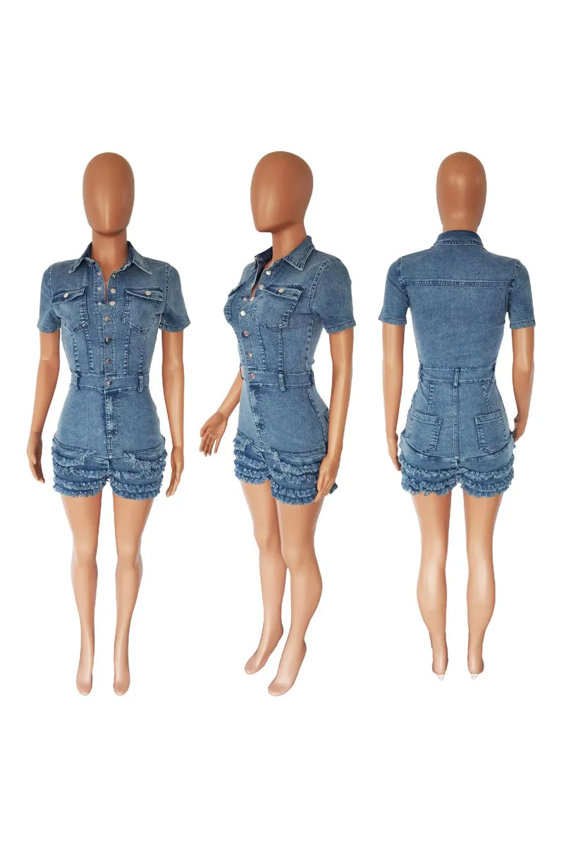 JD668 Bodycon Fringe Denim Romper