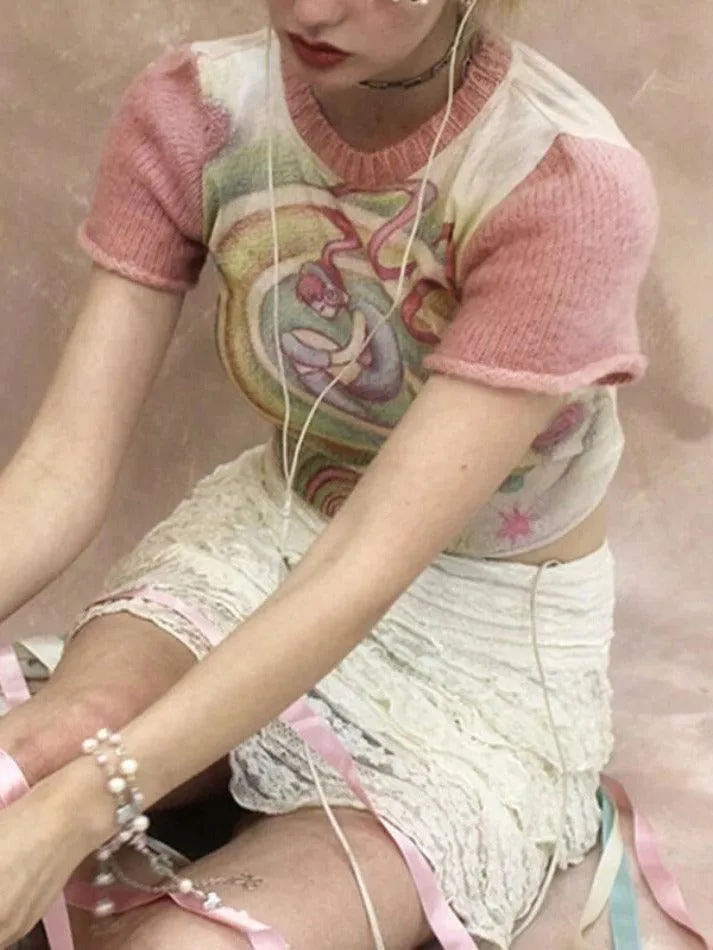 Joskaa Print Patchwork Short Sleeve Tee